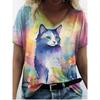 Summer V-neck Funny Cat Pattern 3D Printed Top Fashionable Casual Short Sleeved Women's T-shirts
