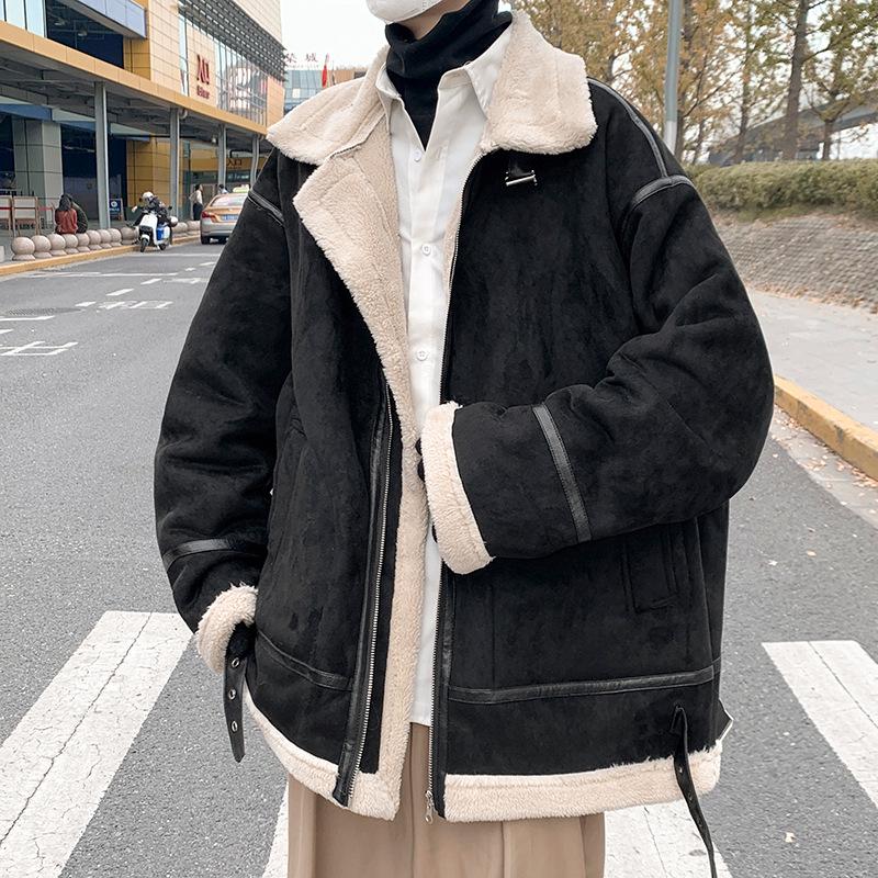 Men's Trendy Suede Velvet Faux-Fur Motorcycle Coat with Loose Lapel