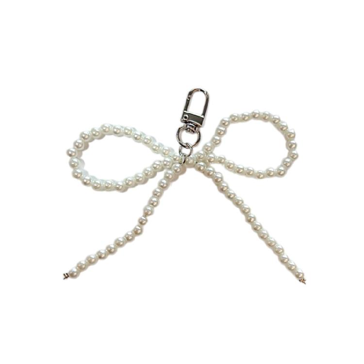 Unique Keyring Decoration with Bead Bowknot Heart Decorative Keychain for Bag