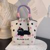 Versatile Large Knitted Handbag with Hollow-Out Flower Pattern