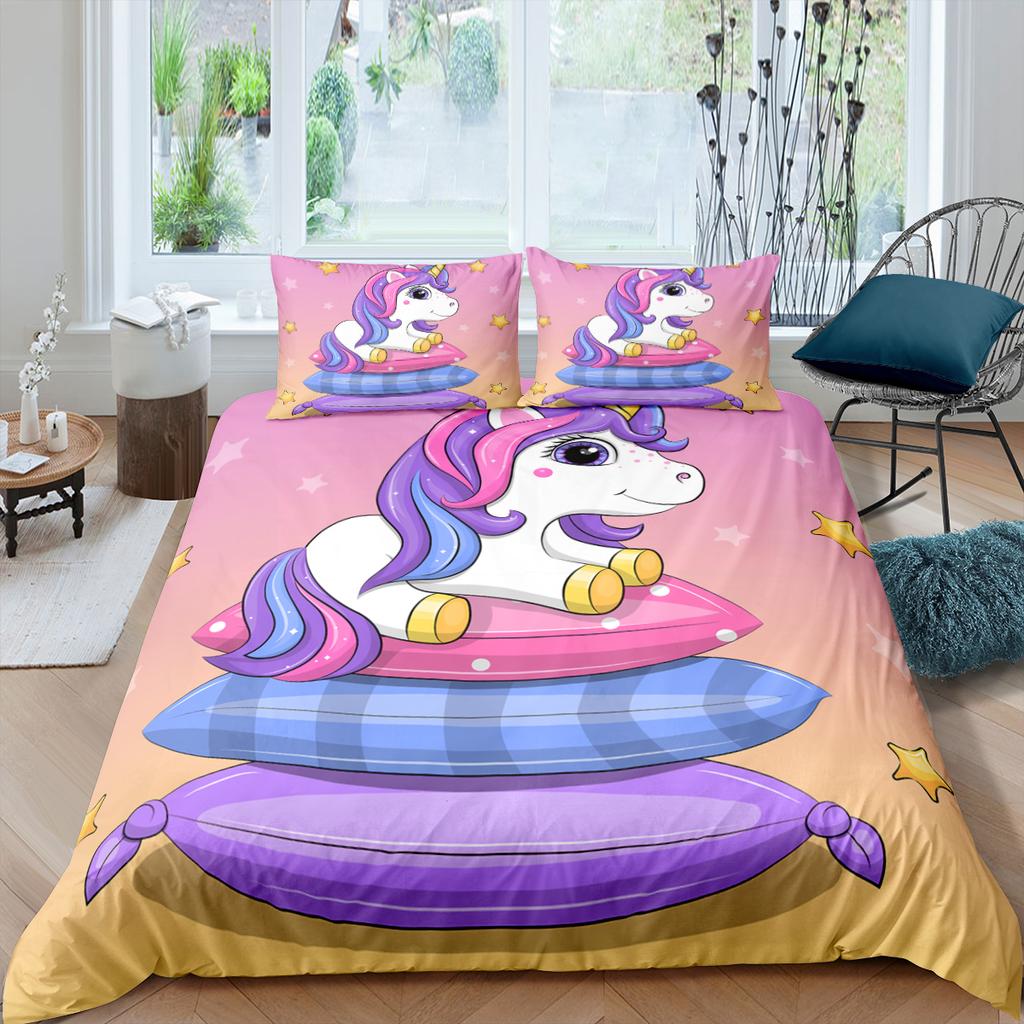 Children Bedding Sets Gifts Unicorn And Colorful Horse Printing Duvet Cover Sets For Kids Girls Boys 2/3 Pcs Single Pink Quilts