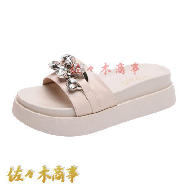 

Women s flat sandals, thick sole slippers, one strap, with beads, elegant, princess style, glitter, 5cm heels, non-slip