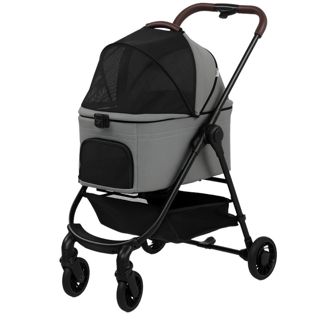 Dog Stroller, 3 In 1 Foldable Pet Stroller for Small Puppy Cat with Detachable Travel Carrier, Storage Basket, Grey