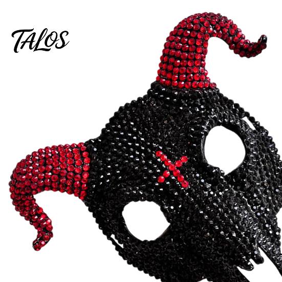 Light Luxury Skull Mask Halloween Rhinestone Full Face Mask, Black White Ram Horn Masquerade Sparkly Crystal Glitter Party for Adults Unique Costume