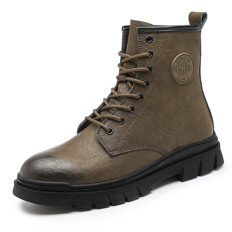 Winter Fashion Velvet Warm Martin Boots Personalized Polished High-top Leather Tooling Boots Men's Lace-up Casual Leather Boots