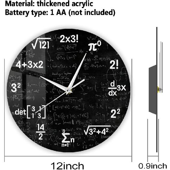The Geeky Days Math Equations and Notations Mathematics Chalkboard Geek Battery Operated Wall Clock Silent Non-Ticking Quartz Clock Educational Gifts