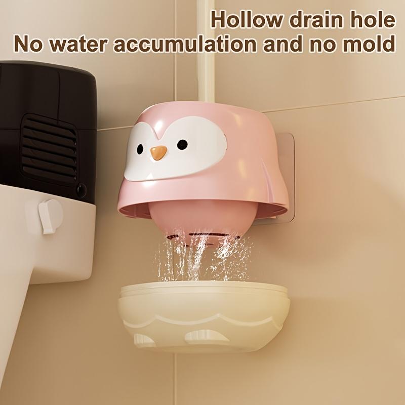 Cute Cartoon Penguin Toilet Brush Set, Wall-mounted Long Handle Cleaner with Holder, No-dead-angle Bathroom Cleaning Tool