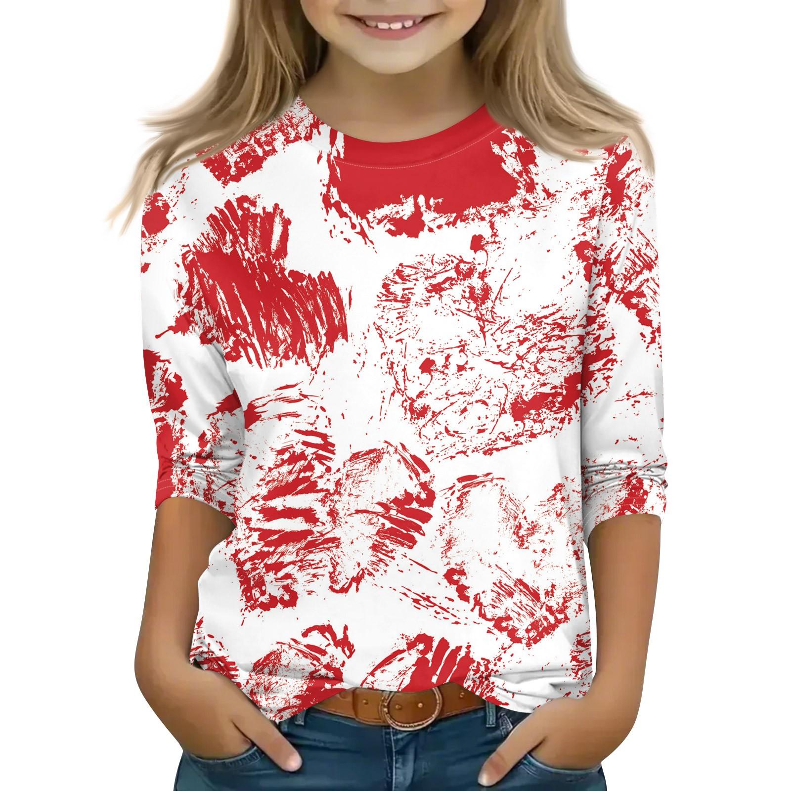 

Топы с принтом для девочек 5-16 лет с круглым вырезом и рукавами 3/4 Футболки Модные топы Наряды Футболки 130 киноварь