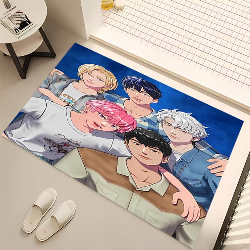 1pc Kpopo Plave Print Area Rug - Soft, Washable Non-Slip Indoor Mat, Living Room, Home Office Decorative Rug,Office Decorative