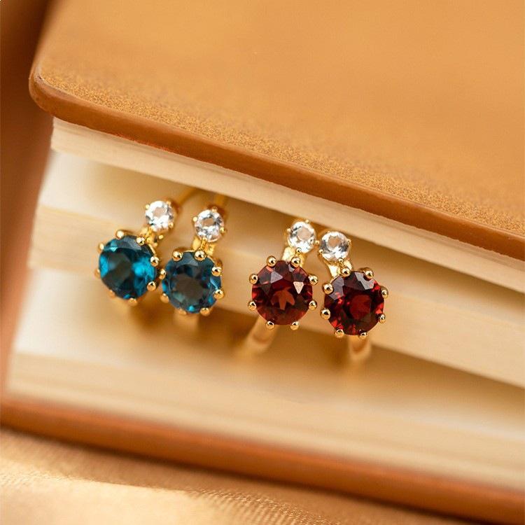 Planet S925 Sterling Silver 18K Gold-Plated Mini Hoop & Stud Earrings with London Blue Garnet & Red Cubic Zirconia. Garnet Red 18K Gold Pair
