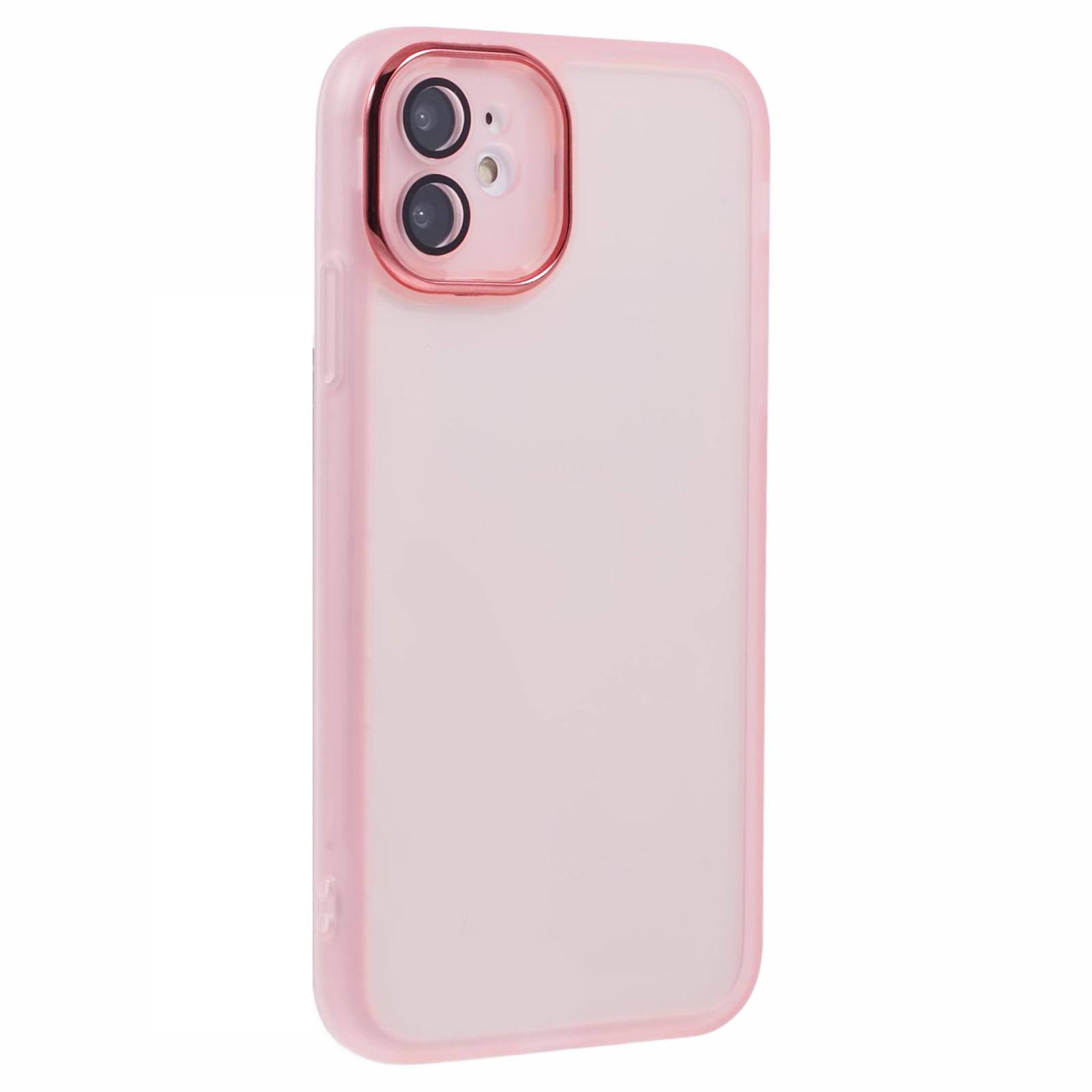 

DKSM Series For iPhone 12 Case Electroplated Camera Frame TPU Phone Cover Transparent Pink
