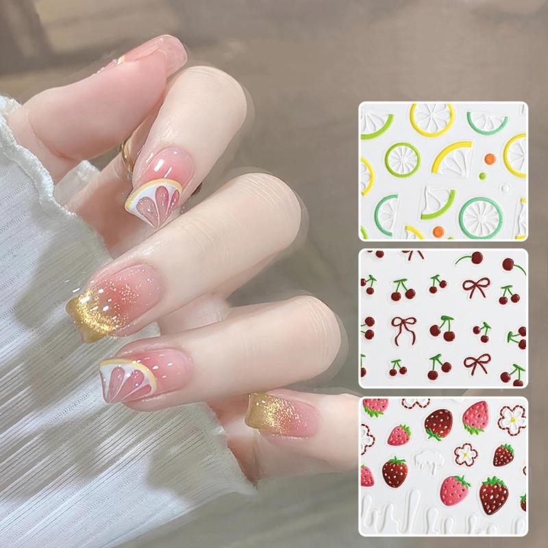 5PCS Summer Nail Art Stickers With Fruit Patterns Durability Non Toxic Nail Decals For Daily Use Or Parties
