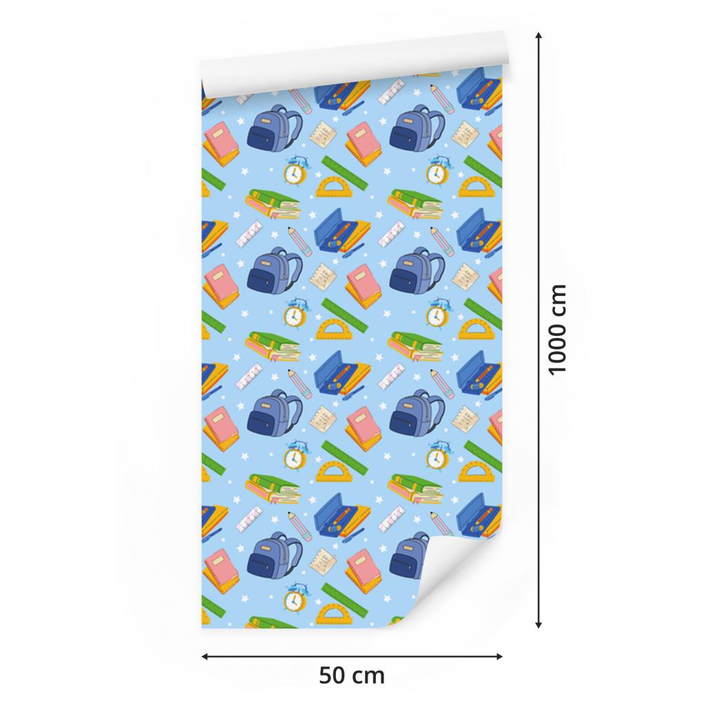 Back to School Wallpaper Azure and Blue for Living Room and Bedroom 50x1000
