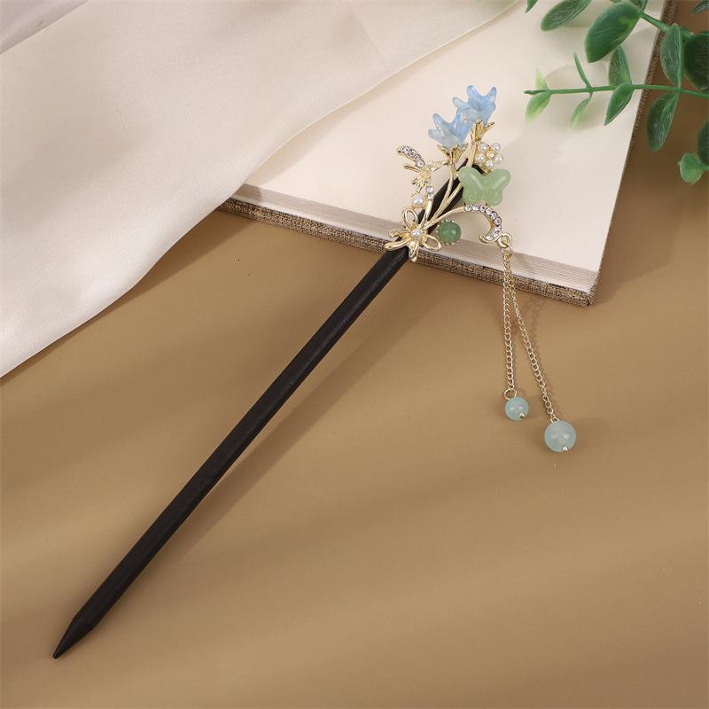 Ancient Style Tassel Hairpin - Imitation Ebony Wood, Hanfu Accessories, Chinese Jewelry for Women