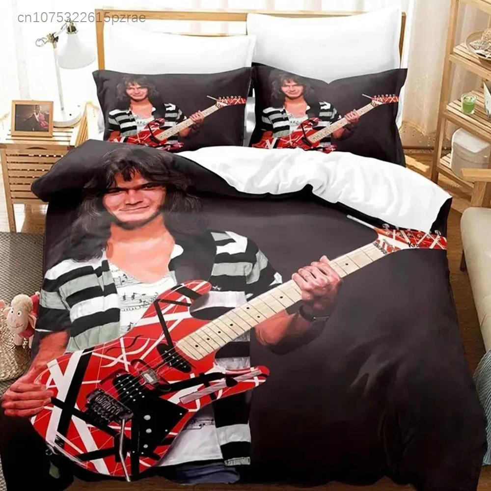 3D Print Eddie Van Halen Bedding Set Duvet Cover Bed Set Quilt Cover Pillowcase Comforter King Queen Size Boys Adult