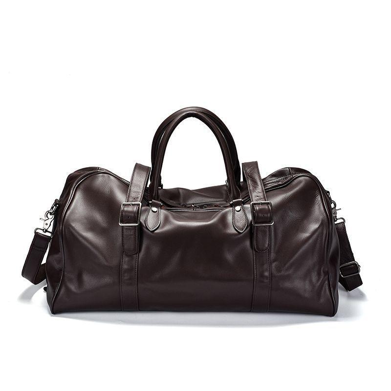 Men's Genuine Leather Multi-Functional Travel and Gym Bag - Large Capacity Cowhide Luggage Bag