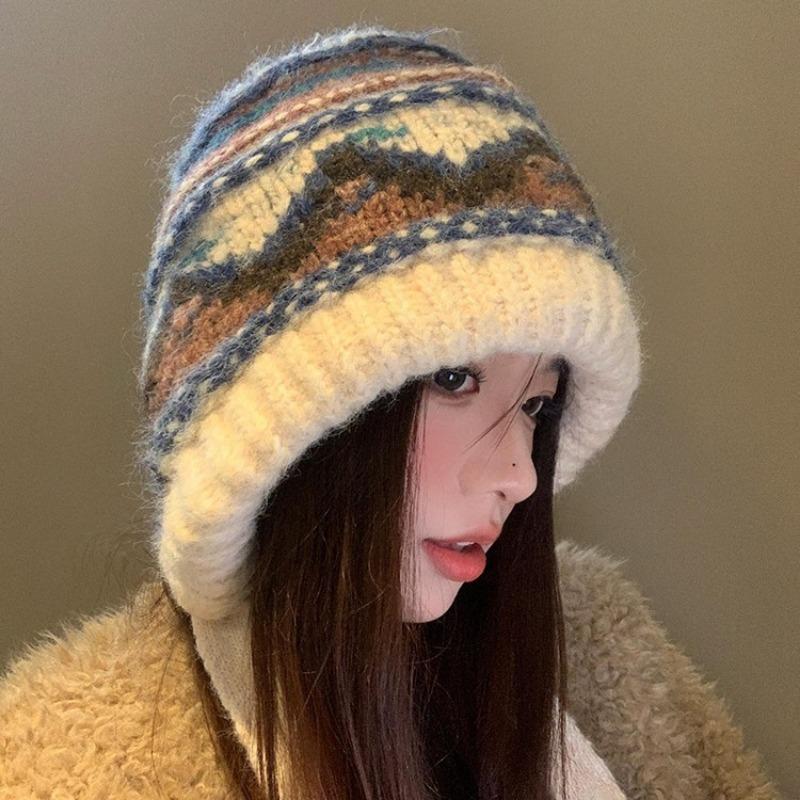 Wool Blended Knitted Wool Hat Women's Autumn and Winter Warm Ear Protection Hat Versatile Hat Tide