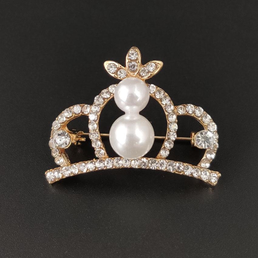 Korean Alloy Rhinestone Crown Brooch for Professional Wear