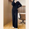 Casual Two-Piece Plus Size Wide-Leg Pants Knitwear Suit with Pockets