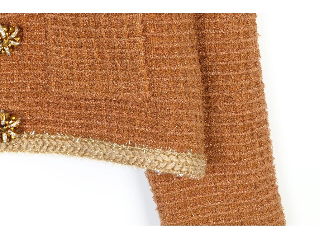 Chic Knitted Jacket & Skirt Set: Double-Breasted, Diamond-Embellished, Round-Neck French Socialite Style