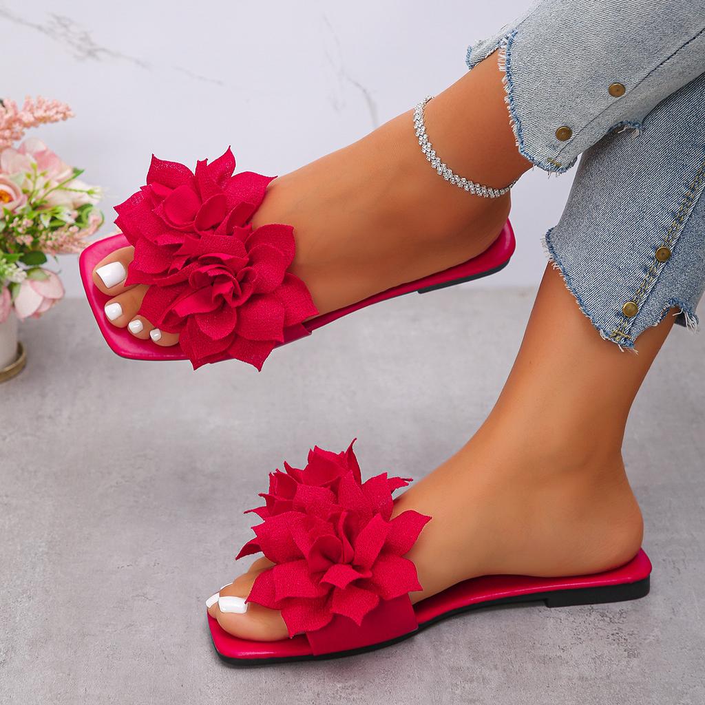 Flat-heeled Slippers, Women's Shoes, Square-toe Shoes, Beach Sandals