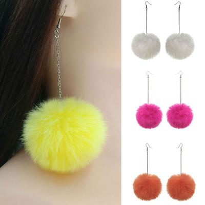 Fur Female Popular Ball Earrings Rabbit Fox Plush Fur Long Chain Earrings Ethnic Style Silver
