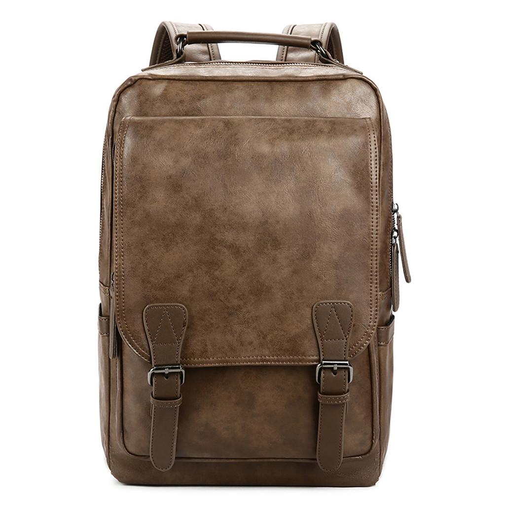 IELGY Korean Version Fashion Trendy Men Backpack Student Travel Buckle PU Leather Bag