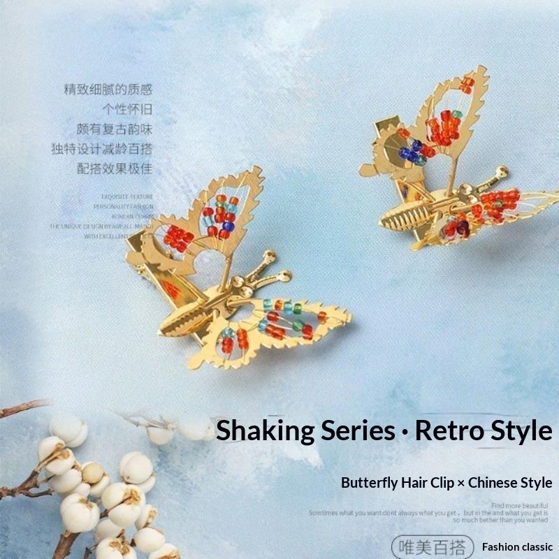2Pcs Fashion Metal Colors Beads Hollow Butterfly Hairpins For Women Girls Hair Ornament Clip Barrette Hair Accessories