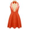 Abito Cosplay Retrò da Donna Anni '70 '80 Design Dumber Cravattino Bavero Senza Maniche Petto Arricciato Linea ad A Abito da Festa