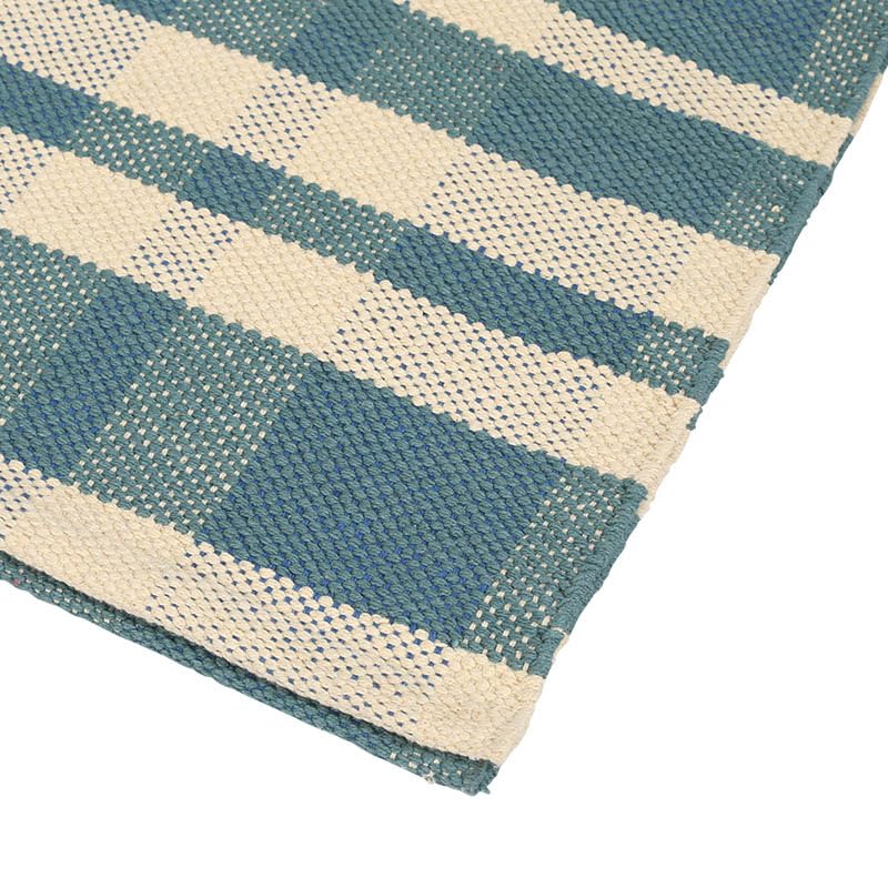 Dulton Cotton Handloom 500 x Washable Handwoven Checkered Machine Mat, Green, 750mm, 100% Cotton, Mat, Rug, Pattern, Washable, RN-0497-75GN