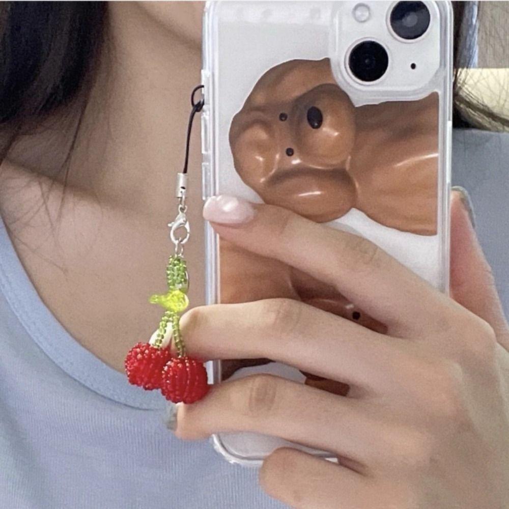 Short Summer Cherry Pendant Beaded Cherry Phone Lanyard Y2K Mobile Phone Charms  Backpack Ornament