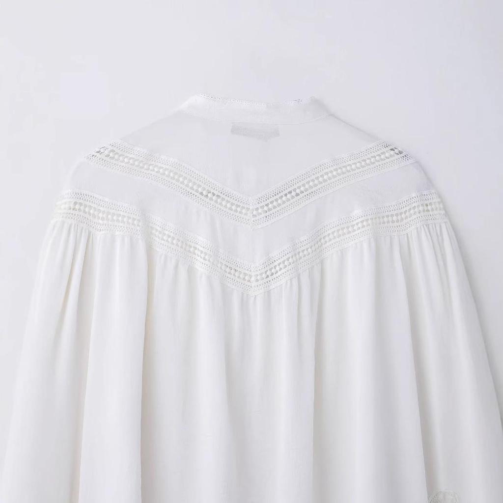 2025 Spring Women's European & American Style Lace Trim Straight Shirt