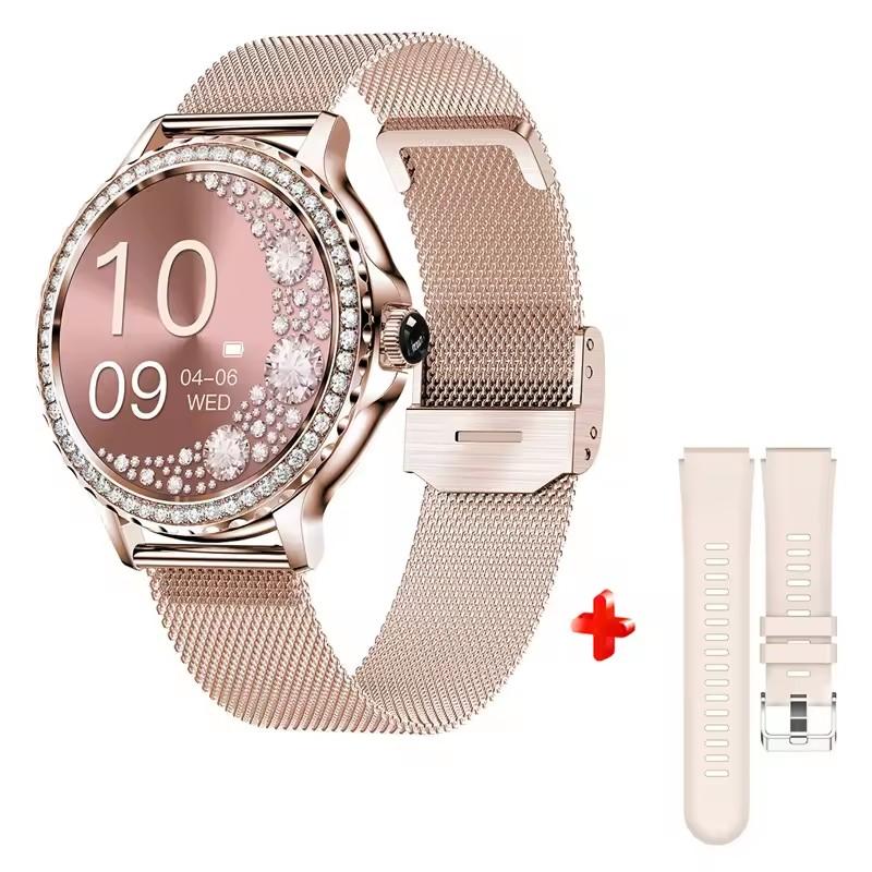 LUCKY START Roségoldene Smartwatch Bluetooth-Anruf Dame 100+ Sportmodi Fitness-Gesundheitsmonitor Damen-Smartwatch für IOS Android NX19