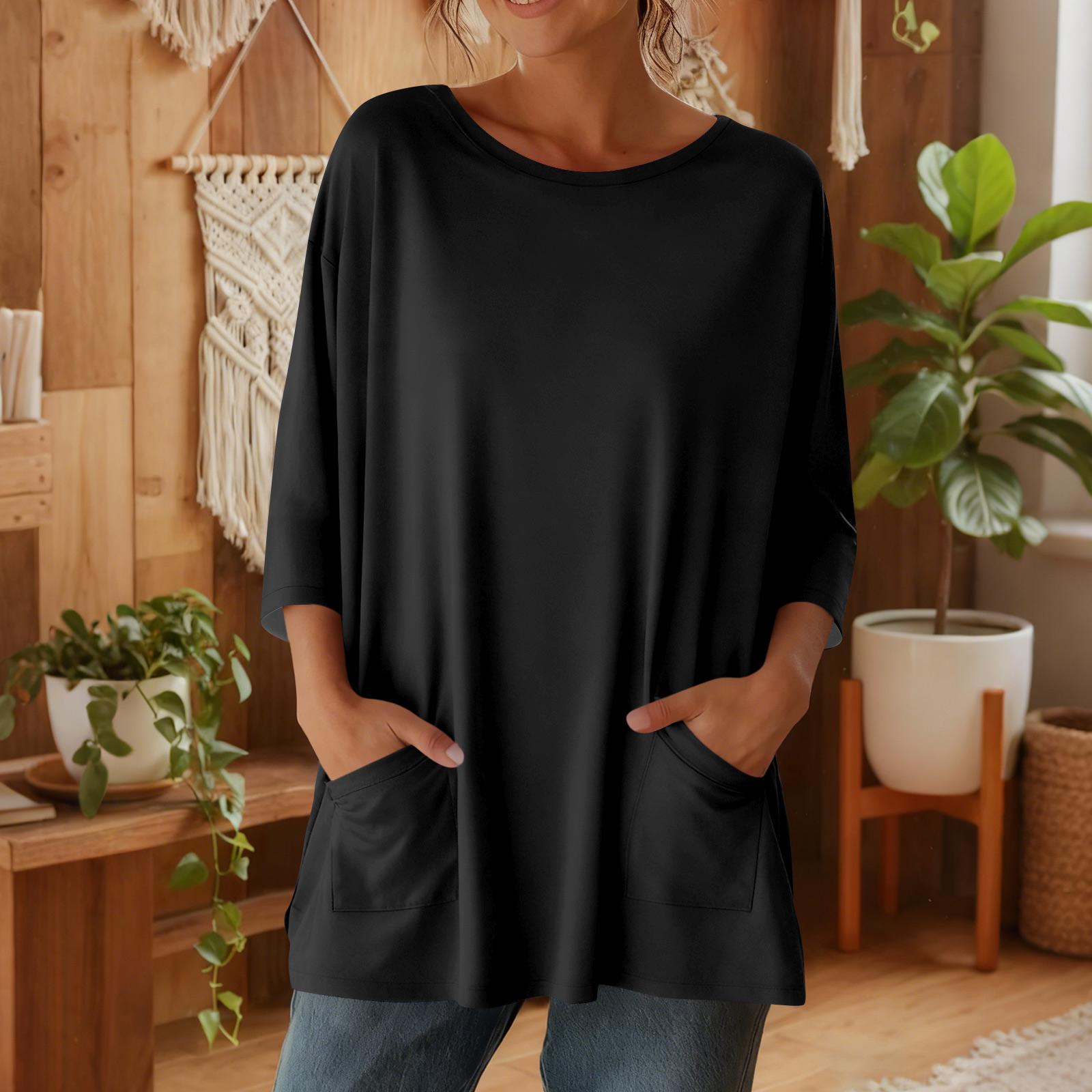 

Women s 3/4 Sleeve Shirts Graphic Tees Shirts Casual Basic Tops Pullovers L чорний