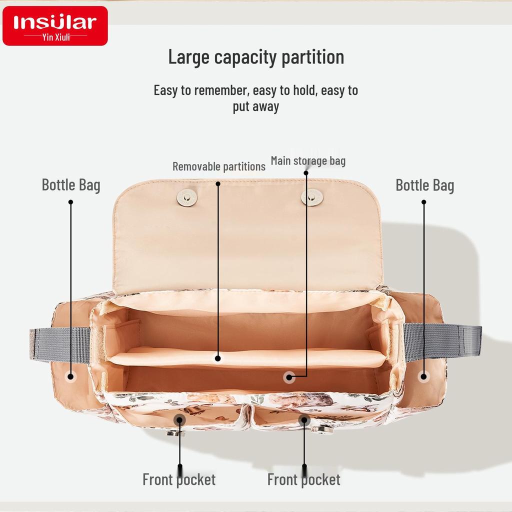 Multifunkční voděodolná závěsná úložná taška na kočárek pro dětské lahvičky a hrníčky