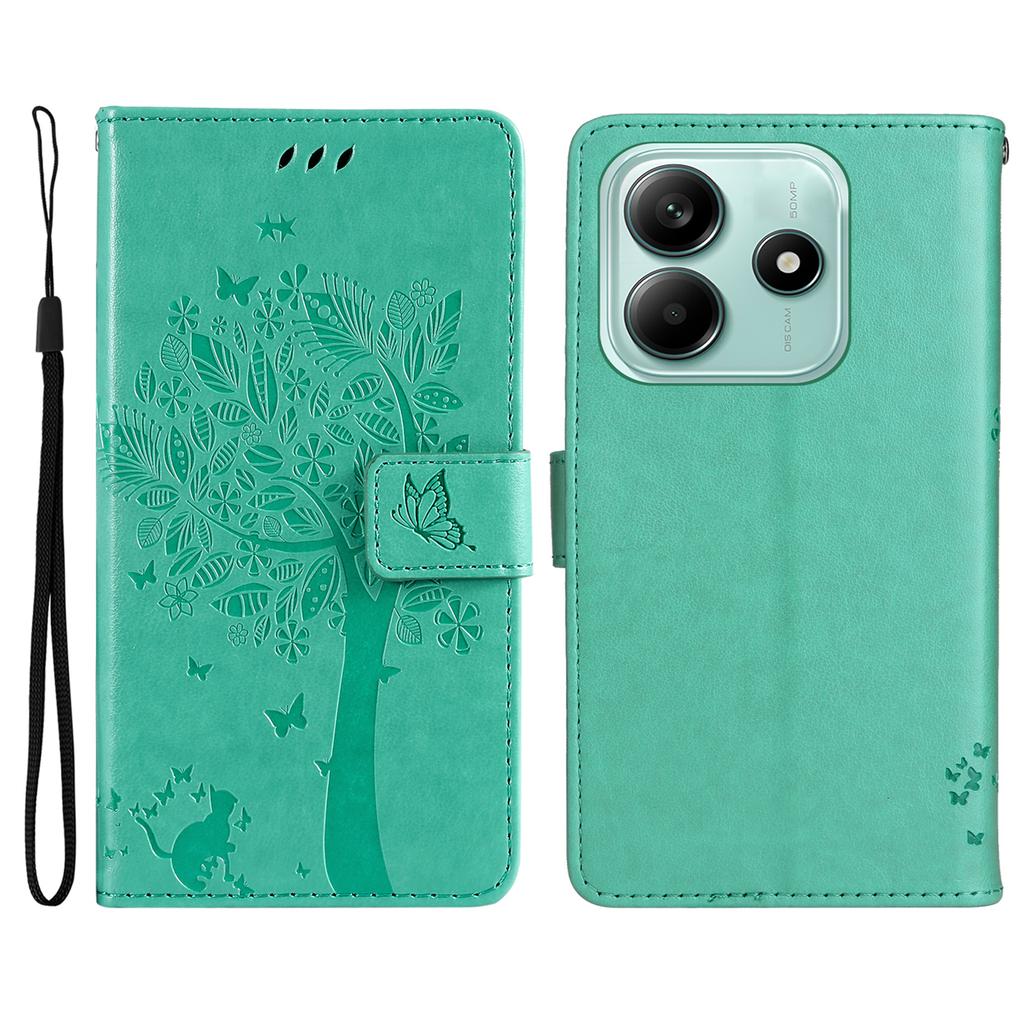 For Xiaomi Redmi Note 14 5G Phone Case with Stand Cat Tree Pattern Leather Wallet Mobile Cover