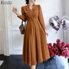 Women Casual Turn Down Collar Long Sleeve Loose Dress
