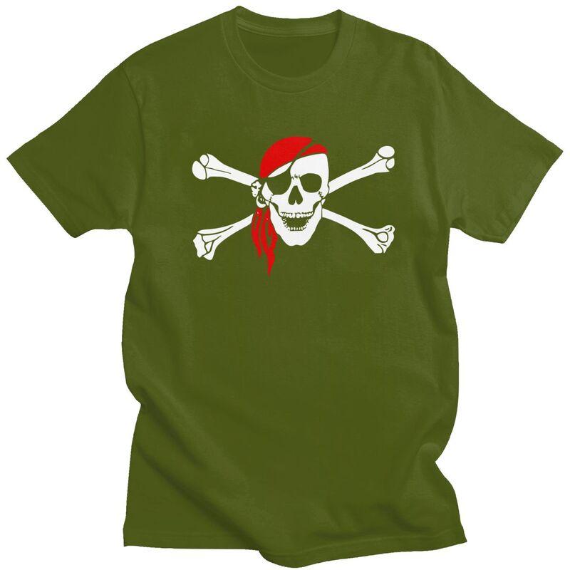 Custom Jolly Roger Skull Cross Bones Pirate Flag T Shirt Men Short Sleeves Pure Cotton Tshirt Tees Fashion Tshirts