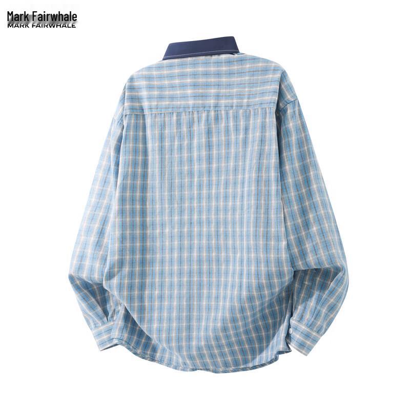 Mark Fairwhale Men's Loose Plaid Long Sleeve Casual Shirt