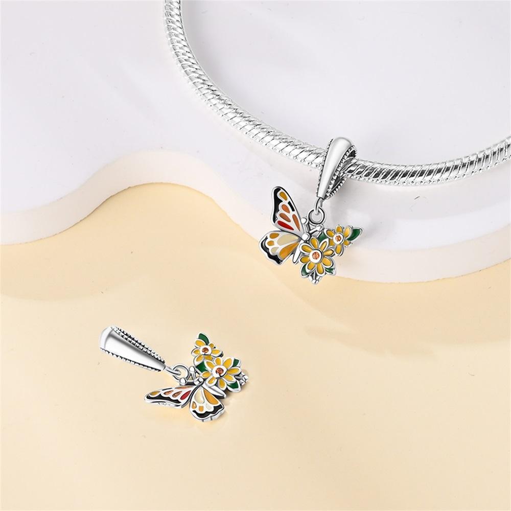 Original Copper Charms Luxury Romantic Butterfly Sunflower Pendant Beads Fit Bracelet Diy Women Delicate Gift