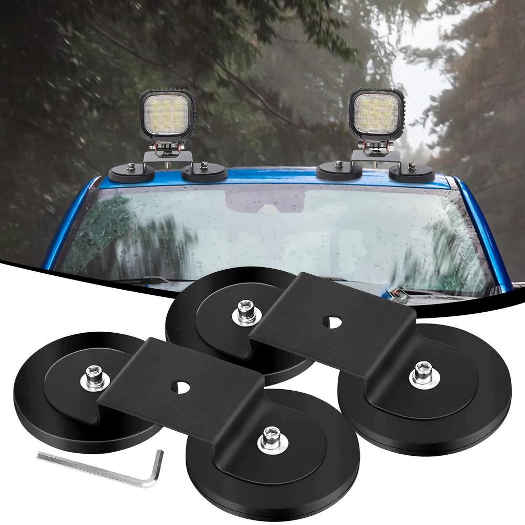 Magnetic Light Mount 2 Pieces Car Magnetic Light Mounts Aluminum Alloy Brackets Strong Sucker No Drilling For Outdoor Roof Off