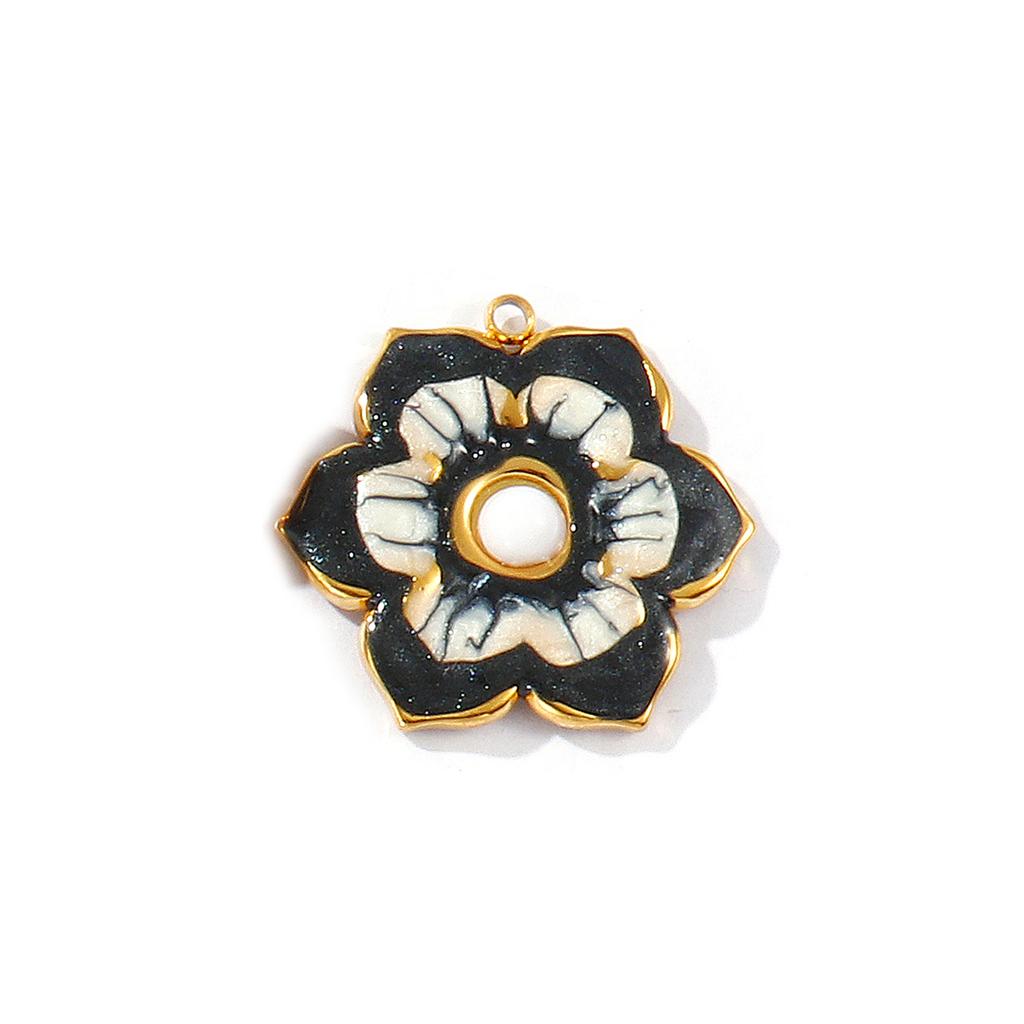 2 PCs Waterproof 304 Stainless Steel & Rhinestone Flora Charms 18K Gold Plated Enamel Flower Pendants For DIY Necklace Making