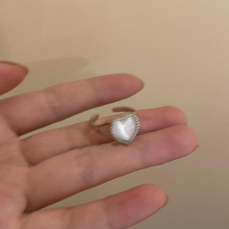 Bow Heart Moonstone Open Ring - Trendy Niche Design for Women Adjustable