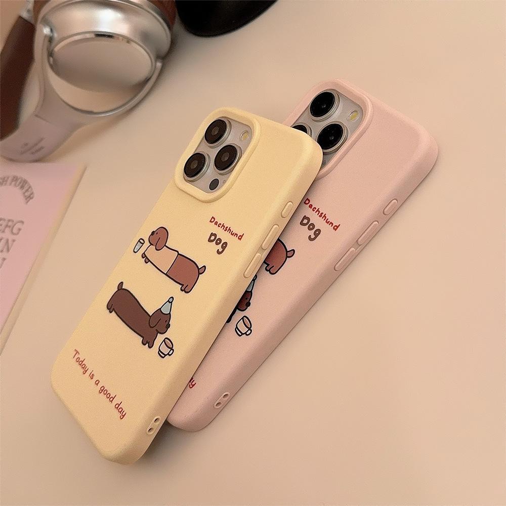 Pink Cartoon Dachshund Dog IPhone 17promax Apple Phone Case 14 Suitable for 16 Silicone 13 Japanese and Korean 12 Soft Set