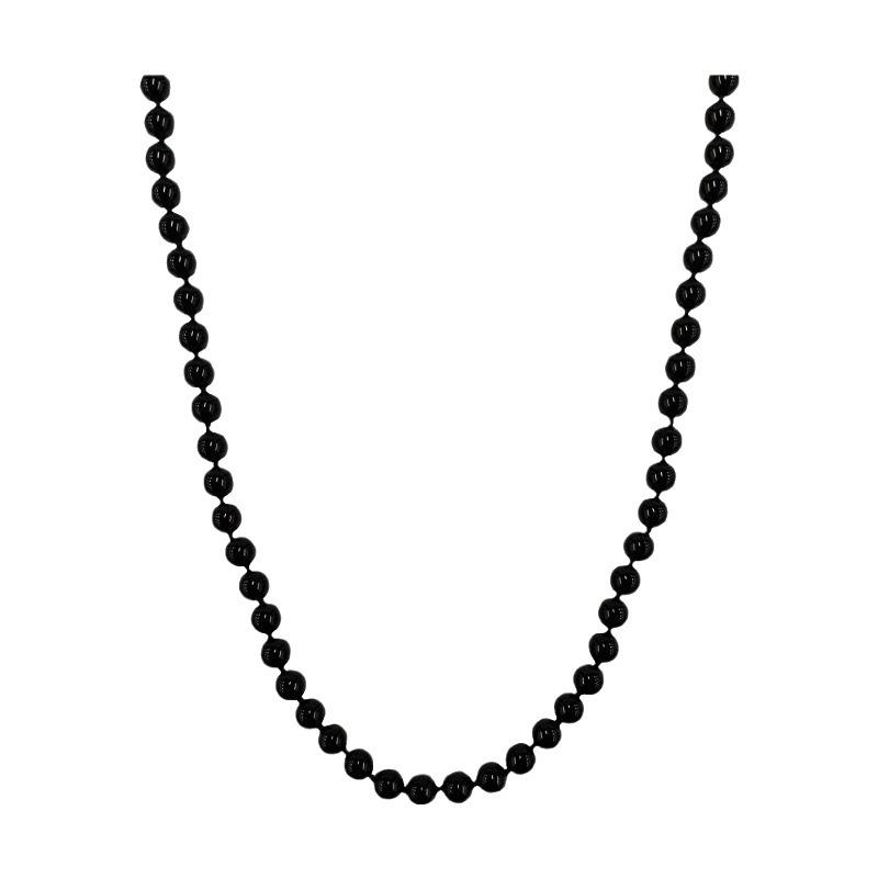 Simple Black Agate Stone Necklace Copper Plated 18K Real Gold Light Luxury Premium Retro Round Bead Collarbone Chain Female