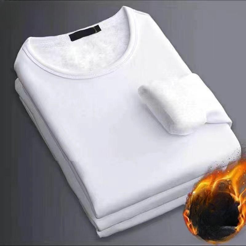 Herren Plus Samt gepolstertes T-Shirt Bottoming Shirt Schlanke einfarbige O-Ausschnitt Langarm-Thermounterwäsche für den Winter