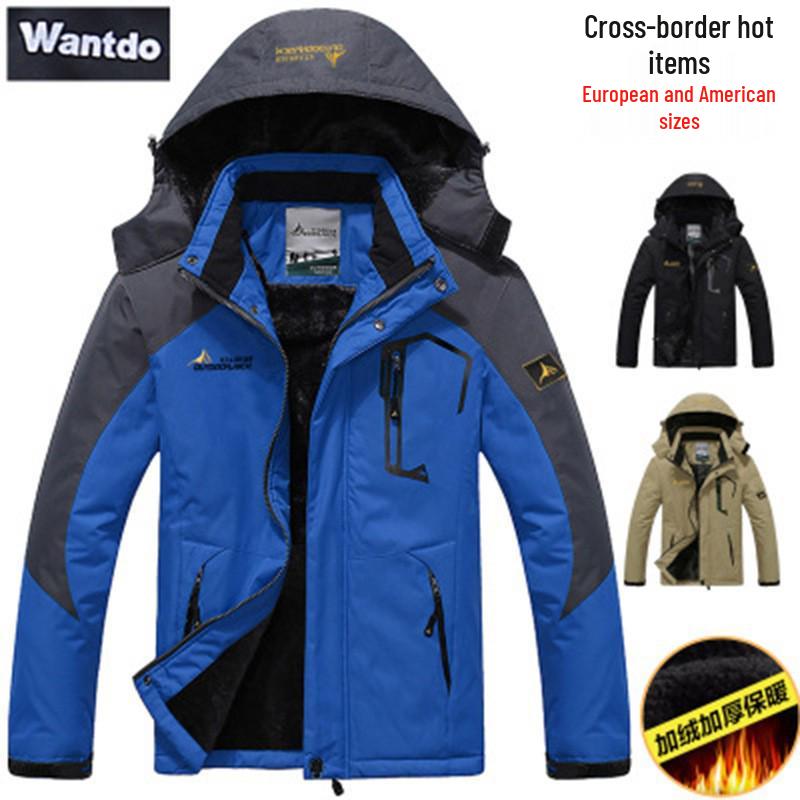 Men's Windproof Ski Mountaineering Jacket: Warm Fleece-Lined, Thick, Cotton Coat for Cold Weather, Unisex, Plus Size Available
