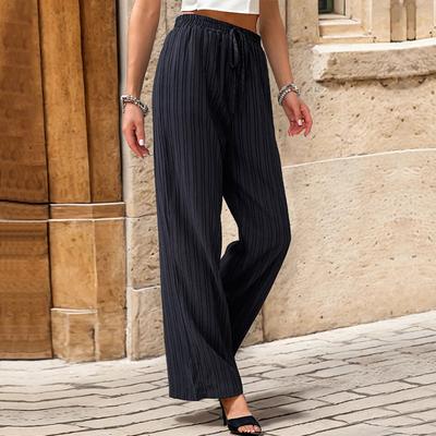 Sommer Damen Einfarbig Plissee Gerade Freizeithose