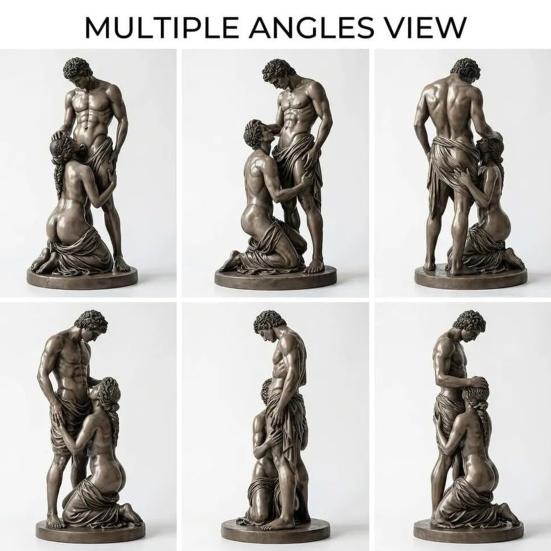 Statue Ornament, Mythology Collectible Bookshelf Vintage Ornament with Distressed Bronze Texture Wrinkled Clothing Pattern for Home Living Room