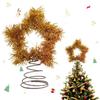 Tinsel Fringe Christmas Tree Topper Metallic Golden Star/Moon/Heart Christmas Treetop Ornament for Xmas Tree Decoration Holiday Party Supplies